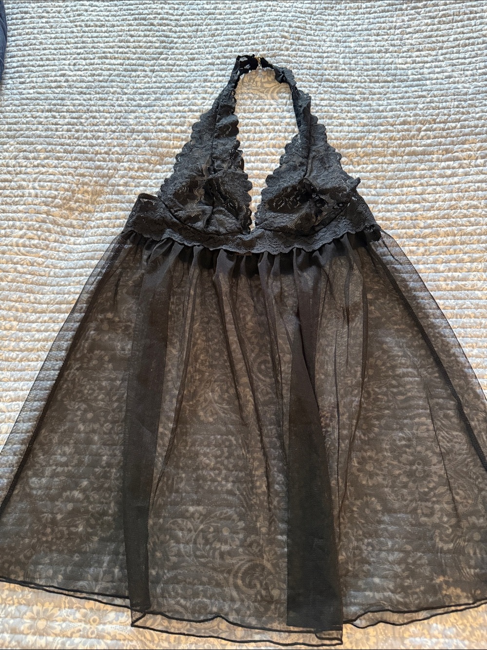Sheer Black Lace Halter Babydoll Lingerie